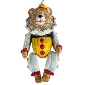 VTG 80s Vandor Wooden Bear Circus Clown ORNAMENT 5" Christmas Jointed Wiggle Man